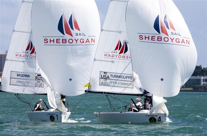 Women’s Match Racing Ekaterina Skudina (RUS) and Anna Tunnicliffe (USA), Group A - Rolex Miami OCR ©  Rolex/Daniel Forster http://www.regattanews.com